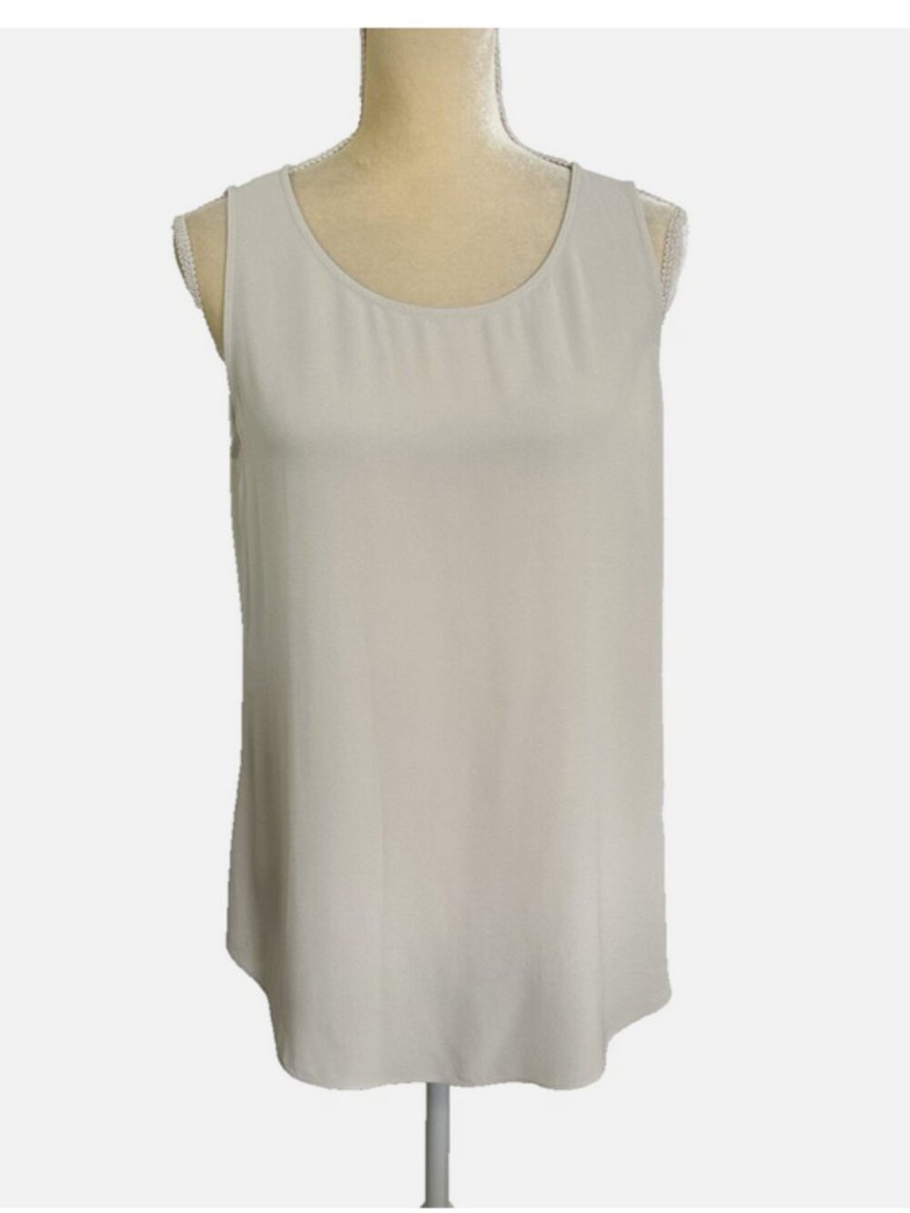 EILEEN FISHER Silk Chiffon Long Tank Top Tunic Small Off White